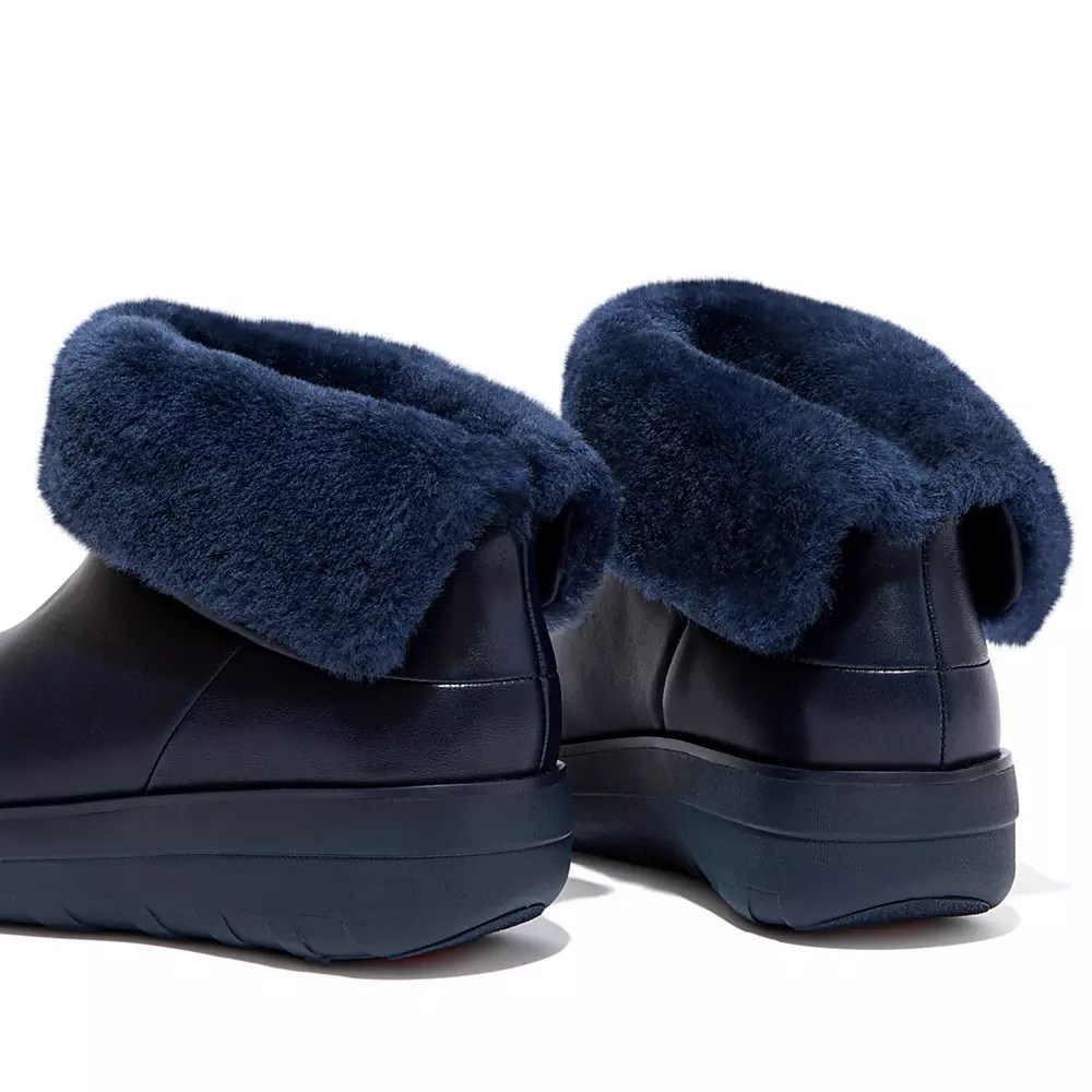 Fitflop MUKLUK SHORTY Waterproof Shearling-Lined Women's Ankle Boots Navy | ZA-E-0285