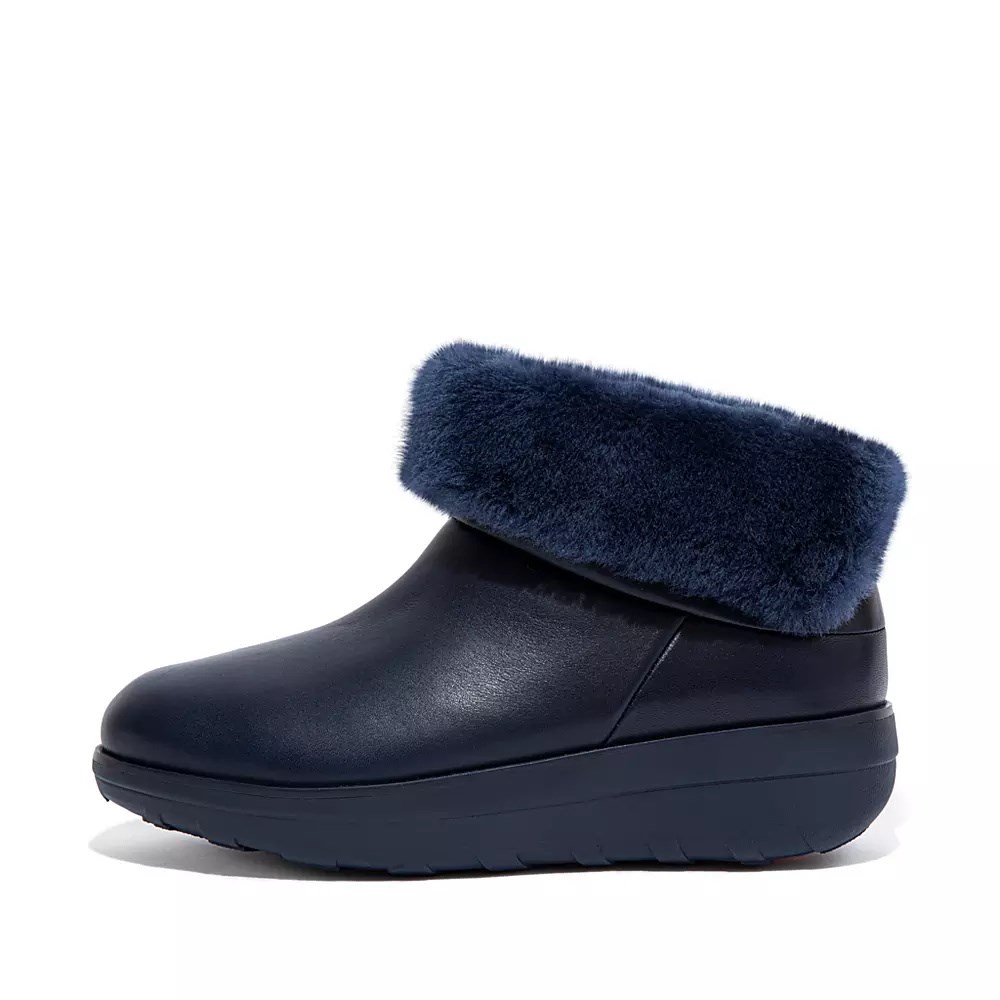 Fitflop MUKLUK SHORTY Waterproof Shearling-Lined Women\'s Ankle Boots Navy | ZA-E-0285