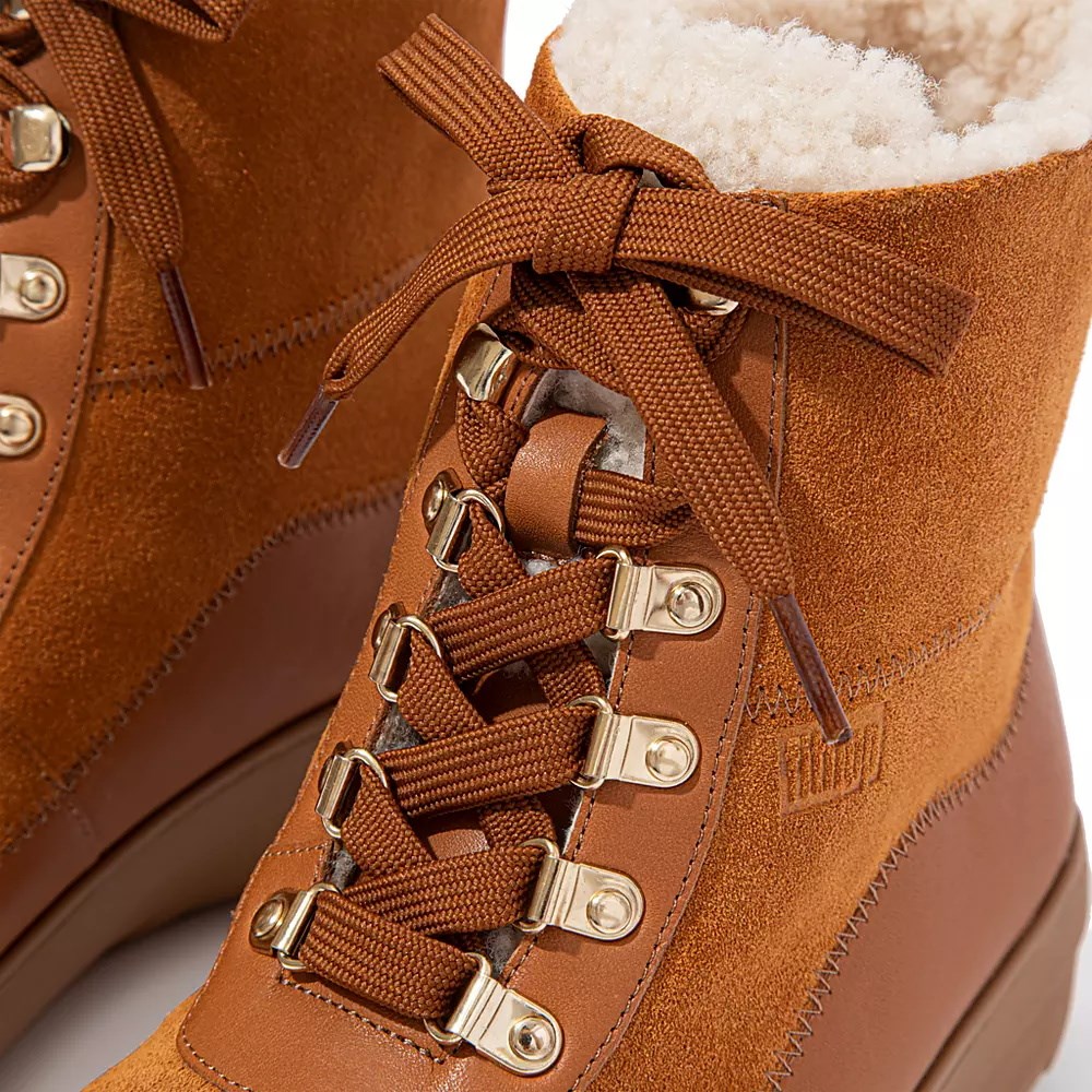 Fitflop MUKLUK Shearling-Lined Laced Women's Ankle Boots Light Brown | ZA-S-2703