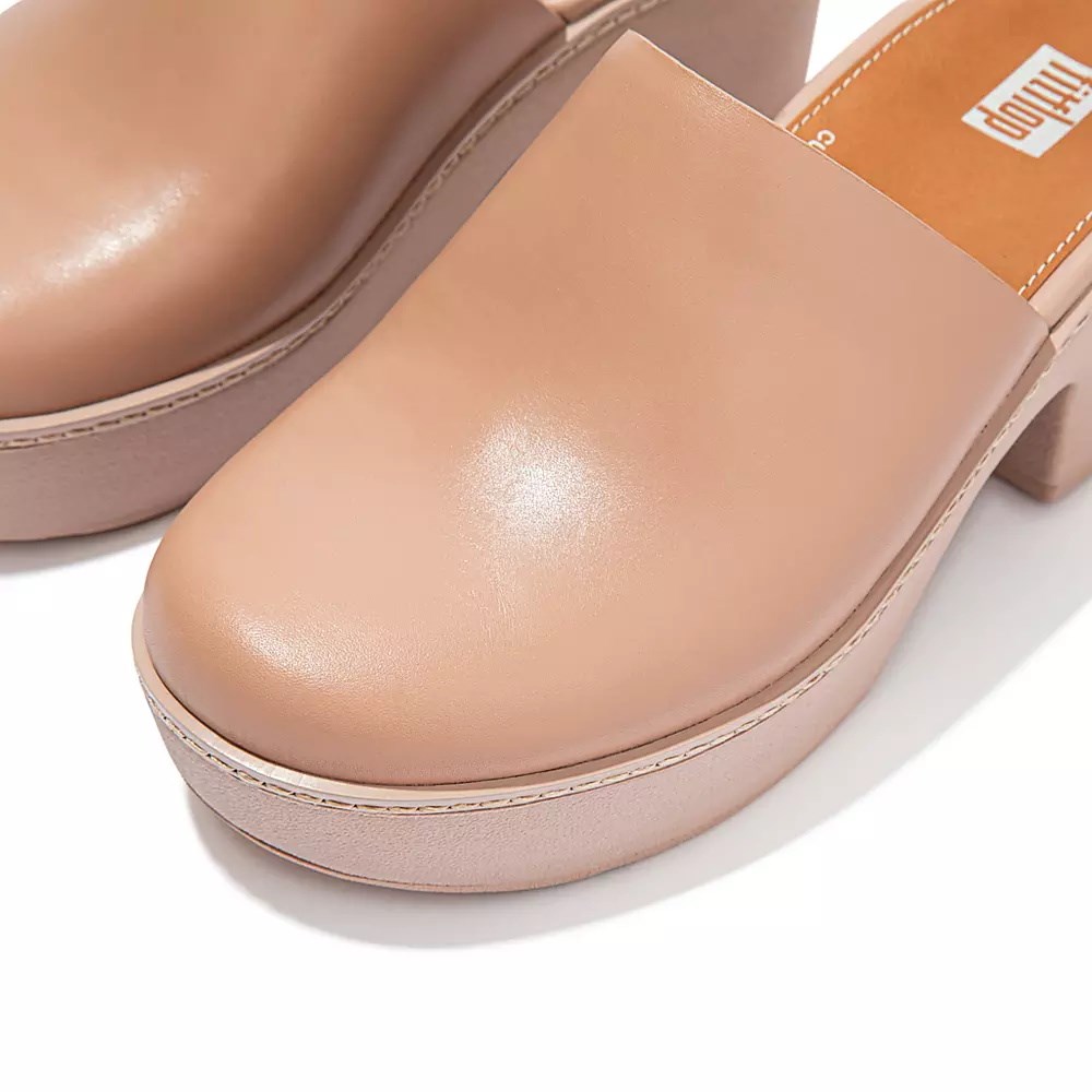 Fitflop PILAR Leather Platforms Women's Mules Beige | ZA-C-9165