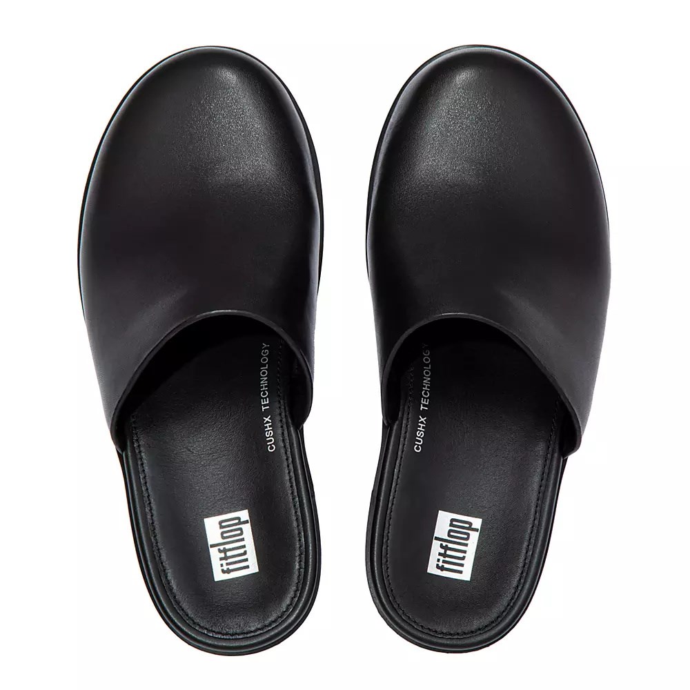 Fitflop PILAR Leather Platforms Women's Mules Black | ZA-Q-8705