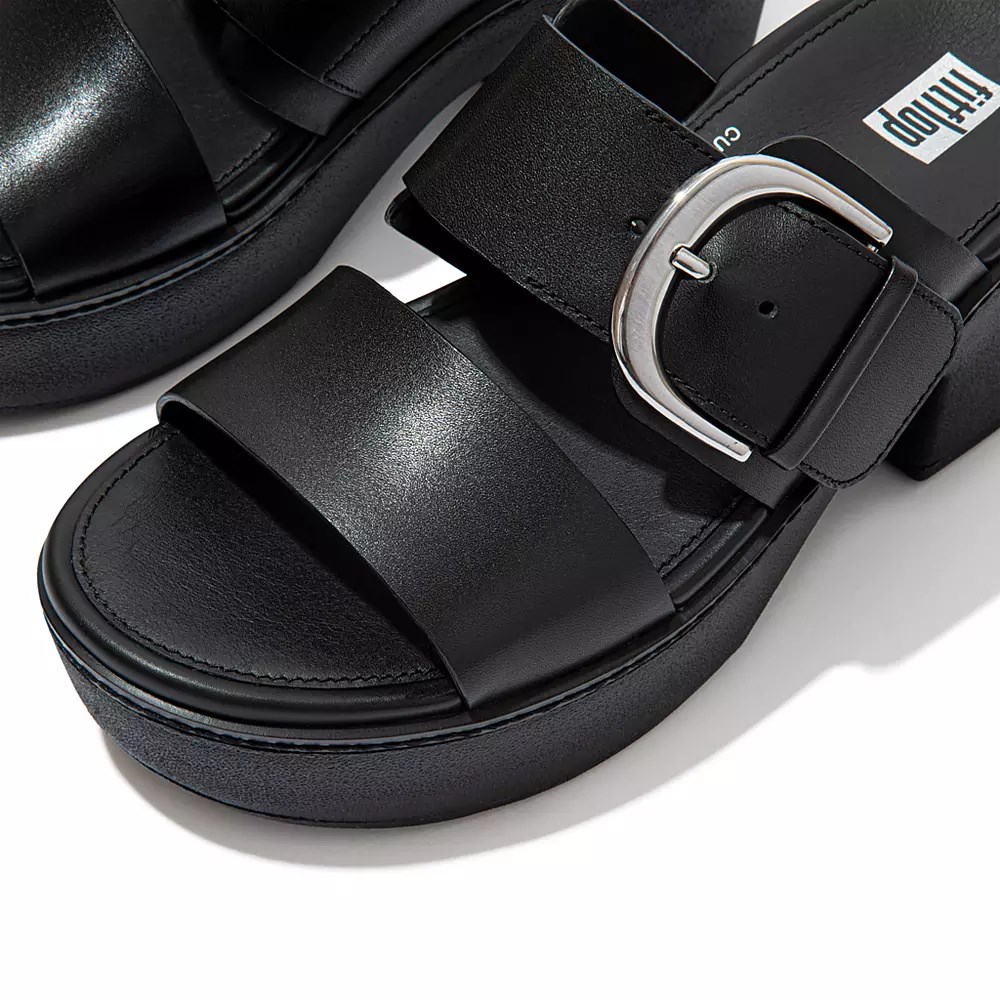 Fitflop PILAR Leather Women's Platform Slides Black | ZA-N-8904