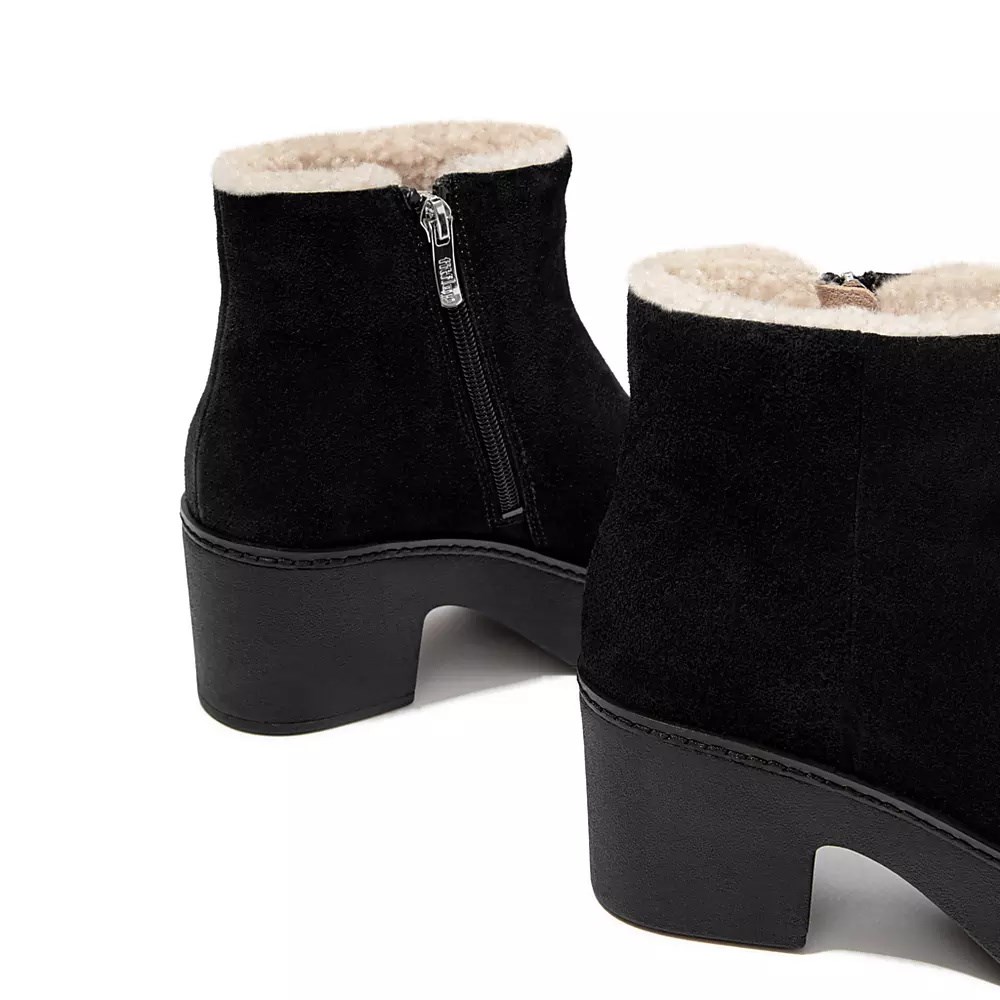 Fitflop PILAR Shearling-Lined Suede Women's Platform Boots Black | ZA-F-5094