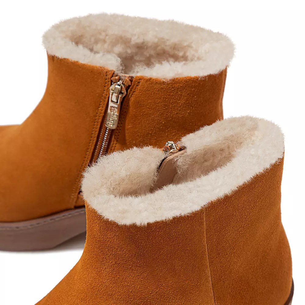 Fitflop PILAR Shearling-Lined Suede Women's Platform Boots Light Brown | ZA-O-8640