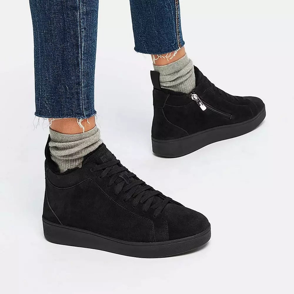 Fitflop RALLY Faux-Fur Lined Suede Women's Sneakers Black | ZA-A-7836