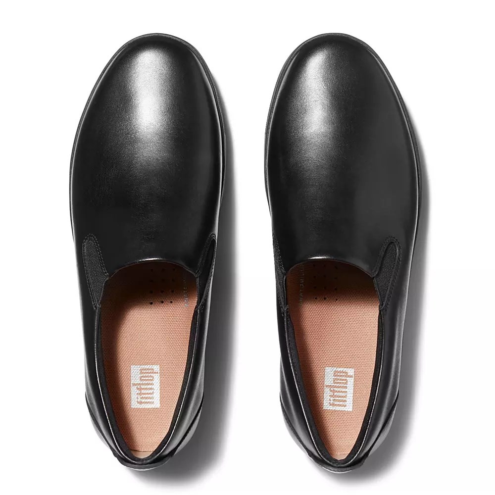 Fitflop RALLY Slip-On Leather Women's Sneakers Black | ZA-A-1682