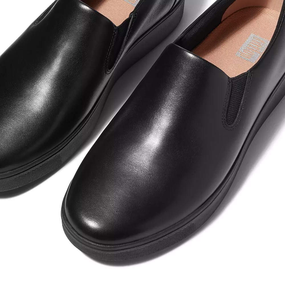 Fitflop RALLY Slip-On Leather Women's Sneakers Black | ZA-A-1682