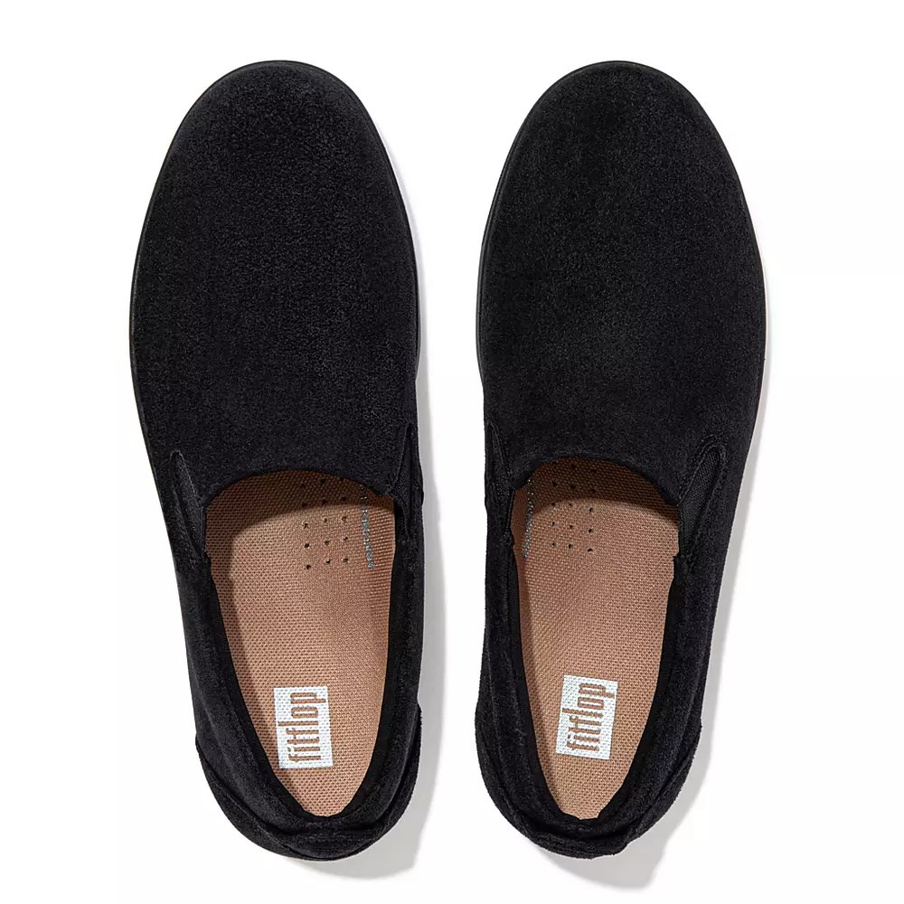 Fitflop RALLY Suede Women's Slip On Sneakers Black | ZA-D-8790