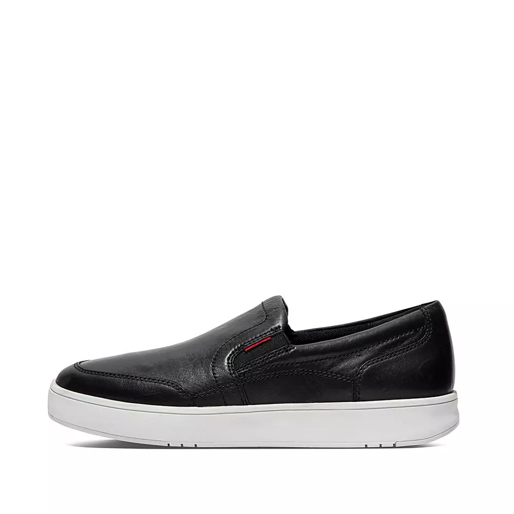 Fitflop RALLY X Leather Men\'s Slip On Sneakers Black | ZA-P-8029