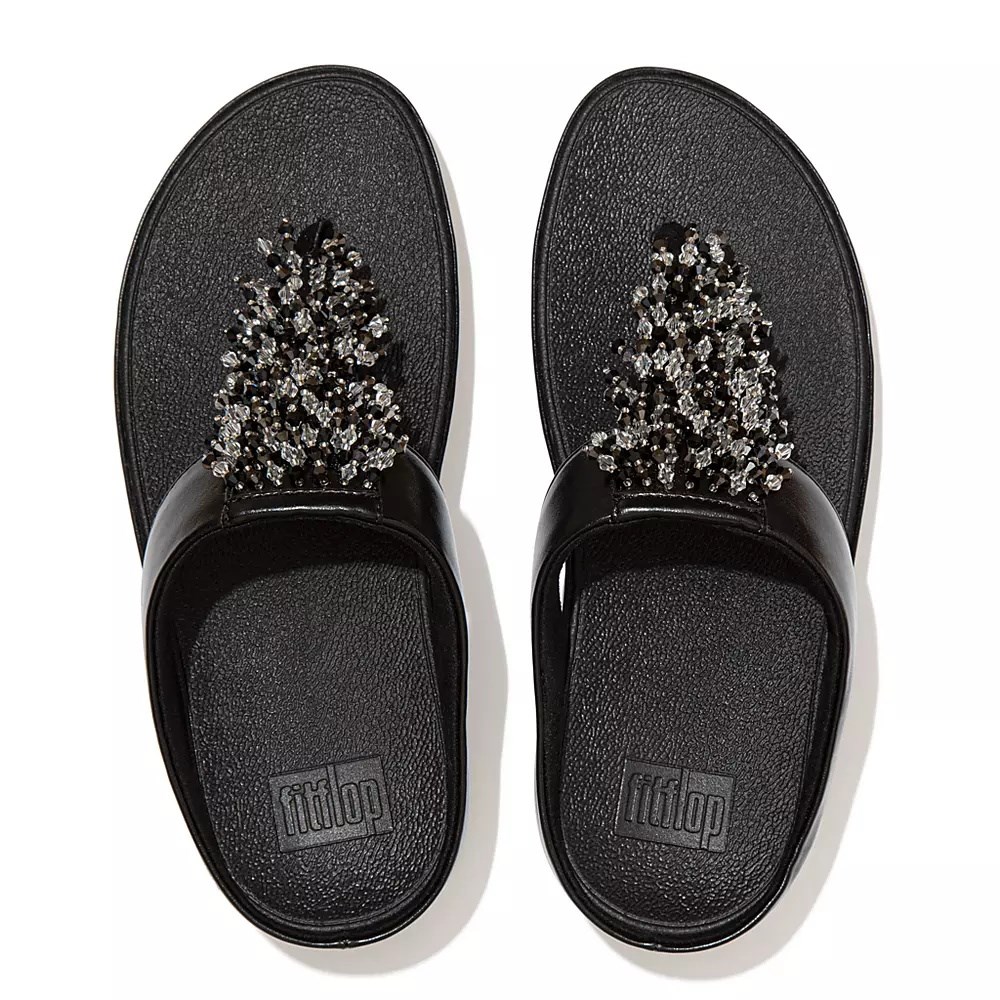 Fitflop RUMBA Beaded Toe-Post Women's Sandals Black | ZA-N-5910