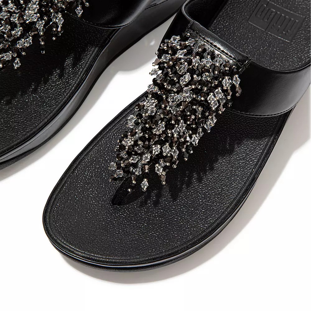 Fitflop RUMBA Beaded Toe-Post Women's Sandals Black | ZA-N-5910