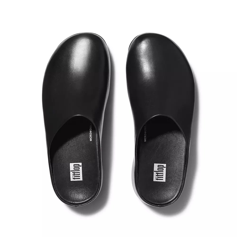 Fitflop SHUV Leather Women's Clogs Black | ZA-O-8130