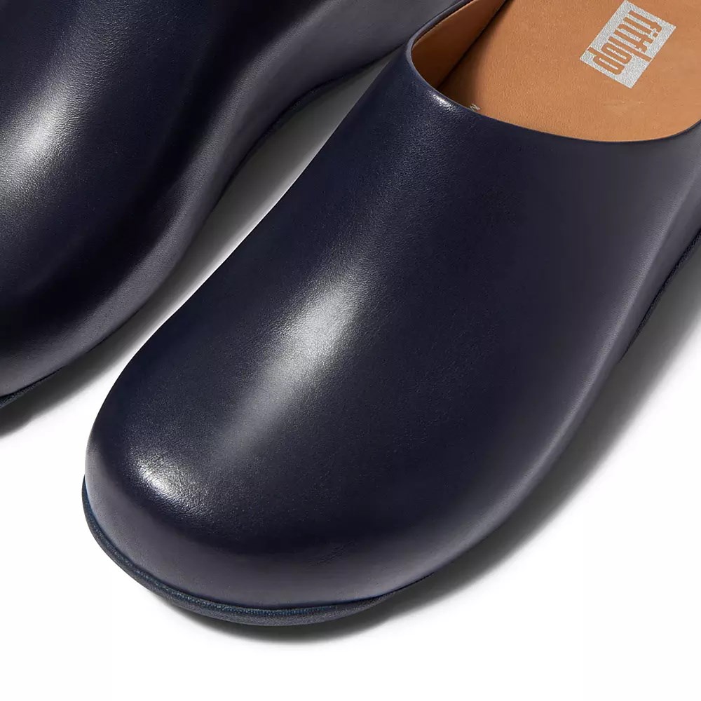 Fitflop SHUV Leather Women's Clogs Navy | ZA-G-7021