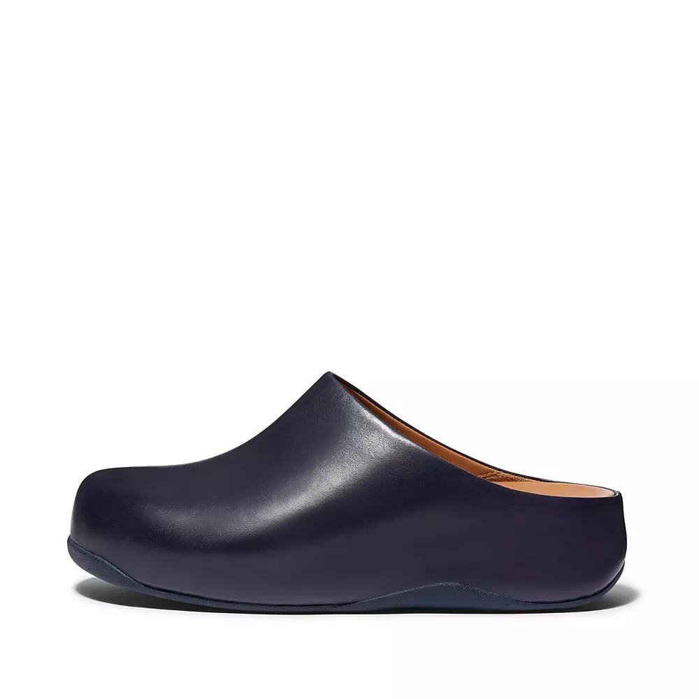 Fitflop SHUV Leather Women\'s Clogs Navy | ZA-G-7021