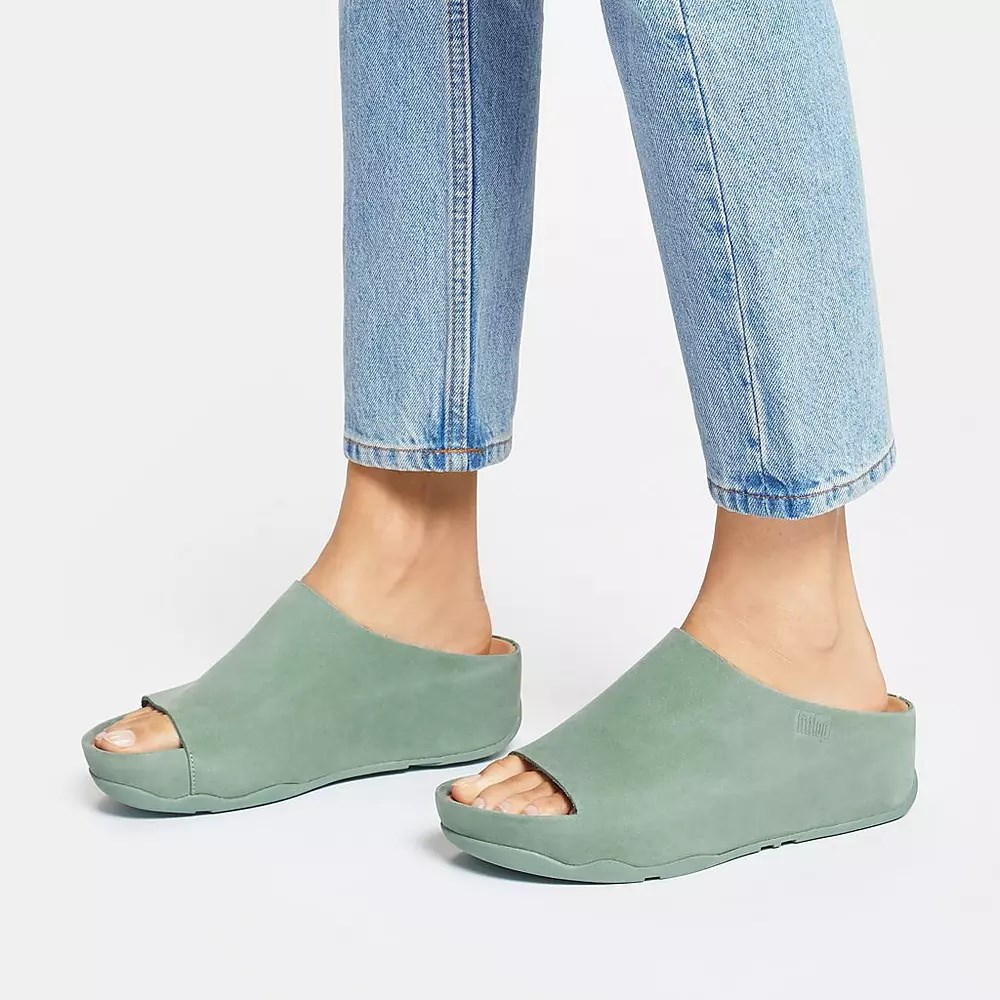 Fitflop SHUV Nubuck Women's Slides Green | ZA-L-3418