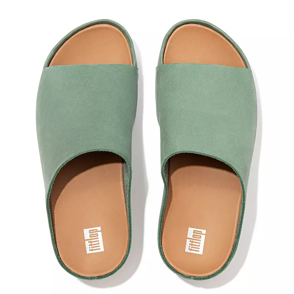 Fitflop SHUV Nubuck Women's Slides Green | ZA-L-3418