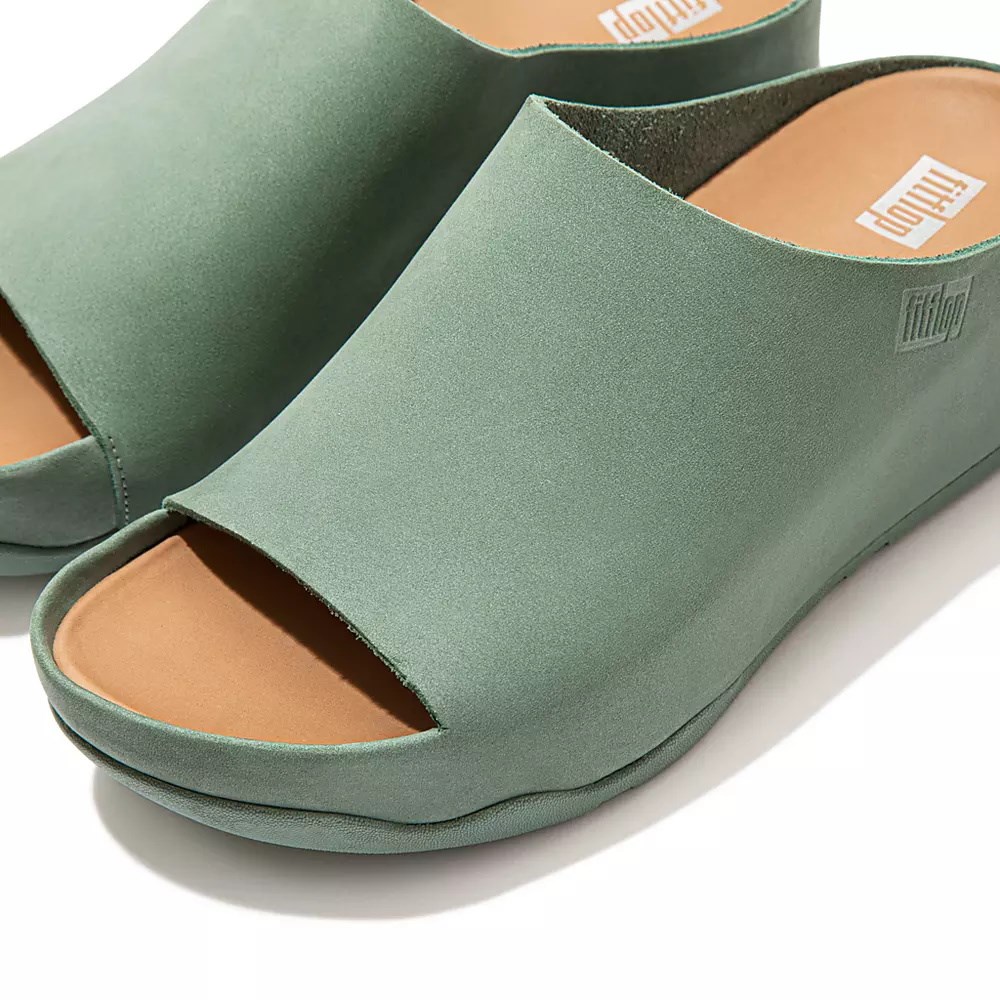 Fitflop SHUV Nubuck Women's Slides Green | ZA-L-3418