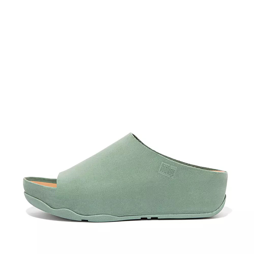 Fitflop SHUV Nubuck Women\'s Slides Green | ZA-L-3418