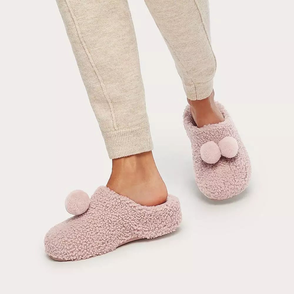 Fitflop SHUV Pom-Pom Shearling Clog Women's Slippers Pink | ZA-M-4295