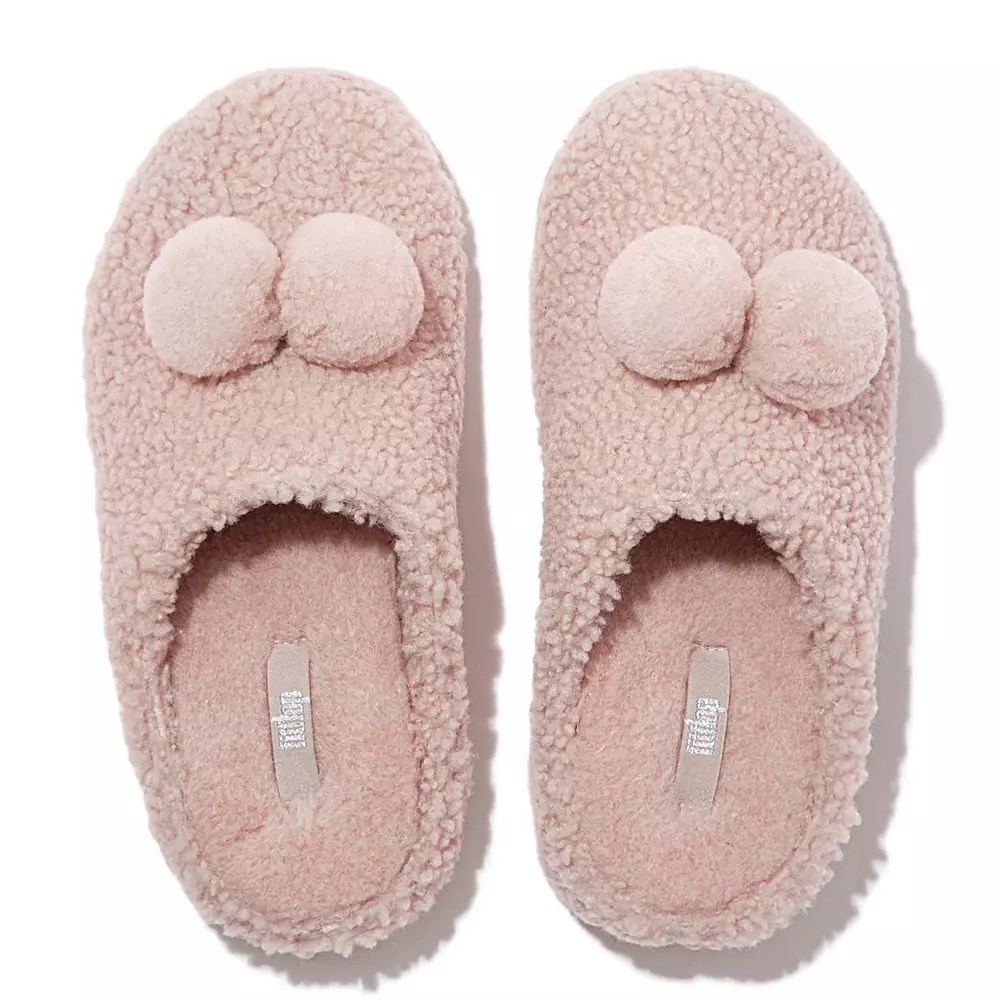 Fitflop SHUV Pom-Pom Shearling Clog Women's Slippers Pink | ZA-M-4295