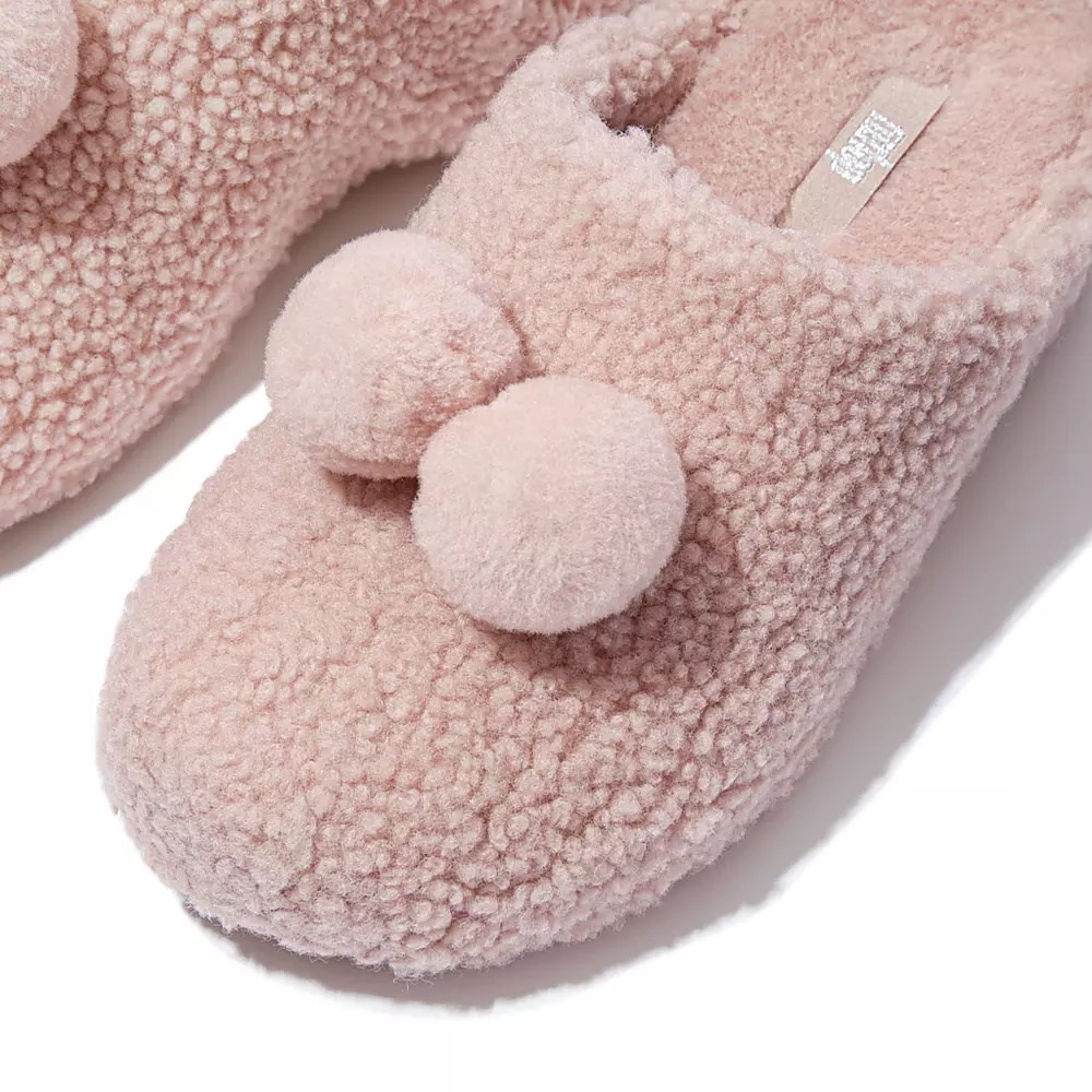 Fitflop SHUV Pom-Pom Shearling Clog Women's Slippers Pink | ZA-M-4295