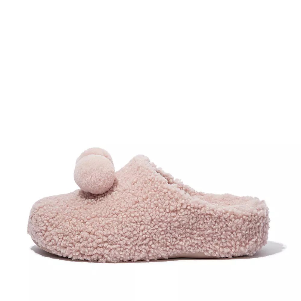 Fitflop SHUV Pom-Pom Shearling Clog Women\'s Slippers Pink | ZA-M-4295