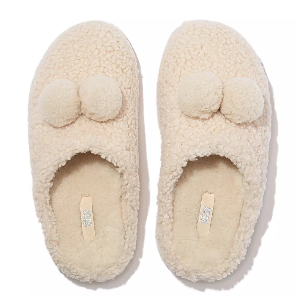 Fitflop SHUV Pom-Pom Shearling Clog Women's Slippers Cream | ZA-W-2410