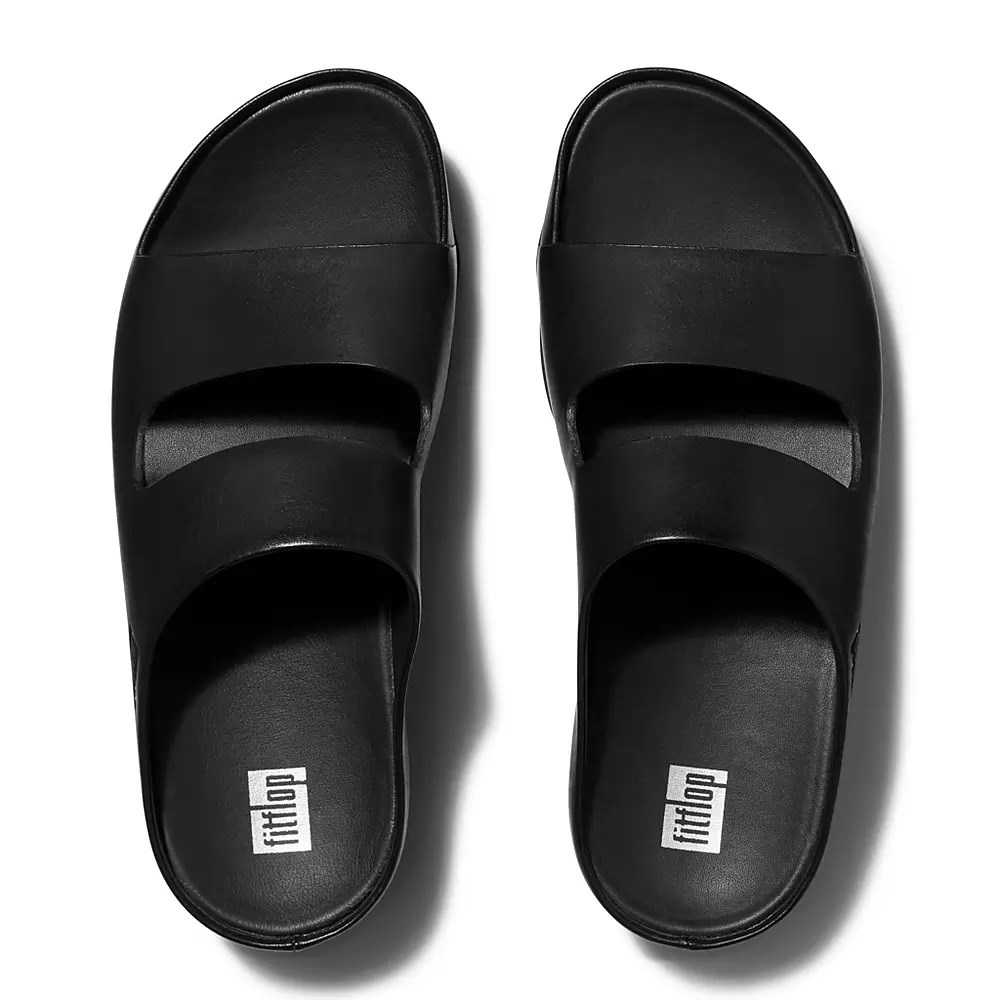 Fitflop SHUV Two-Bar Leather Women's Slides Black | ZA-E-1875