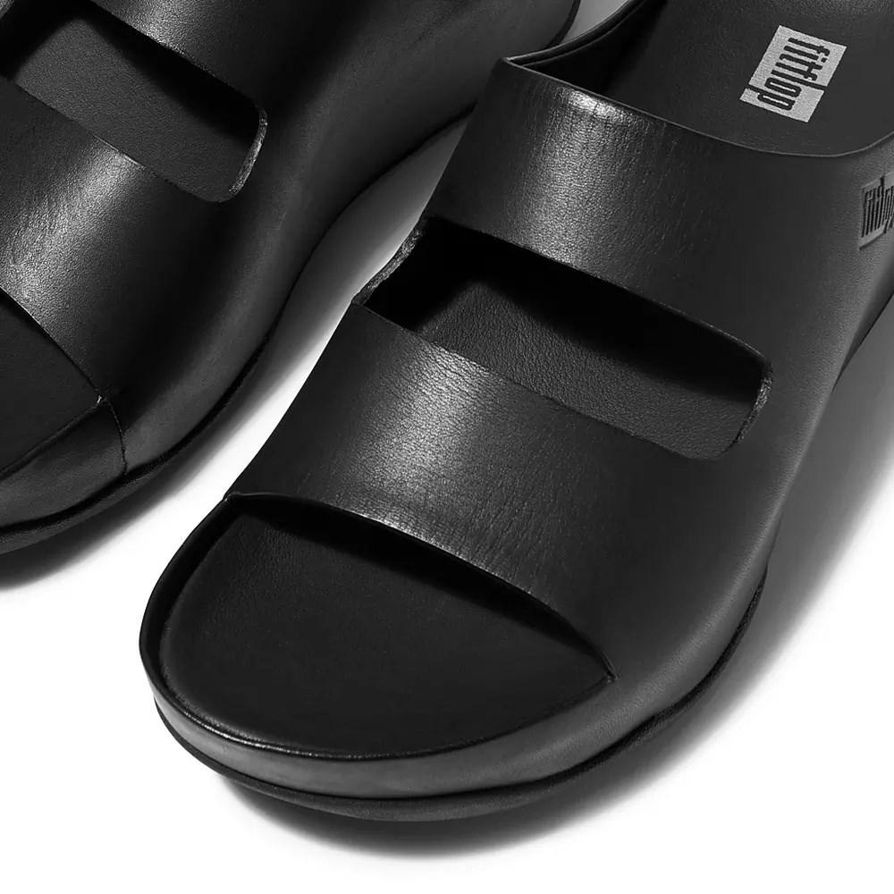 Fitflop SHUV Two-Bar Leather Women's Slides Black | ZA-E-1875