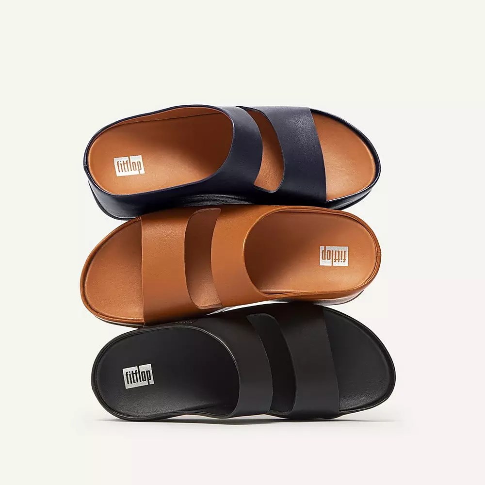 Fitflop SHUV Two-Bar Leather Women's Slides Black | ZA-E-1875