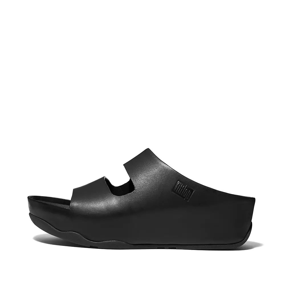 Fitflop SHUV Two-Bar Leather Women\'s Slides Black | ZA-E-1875