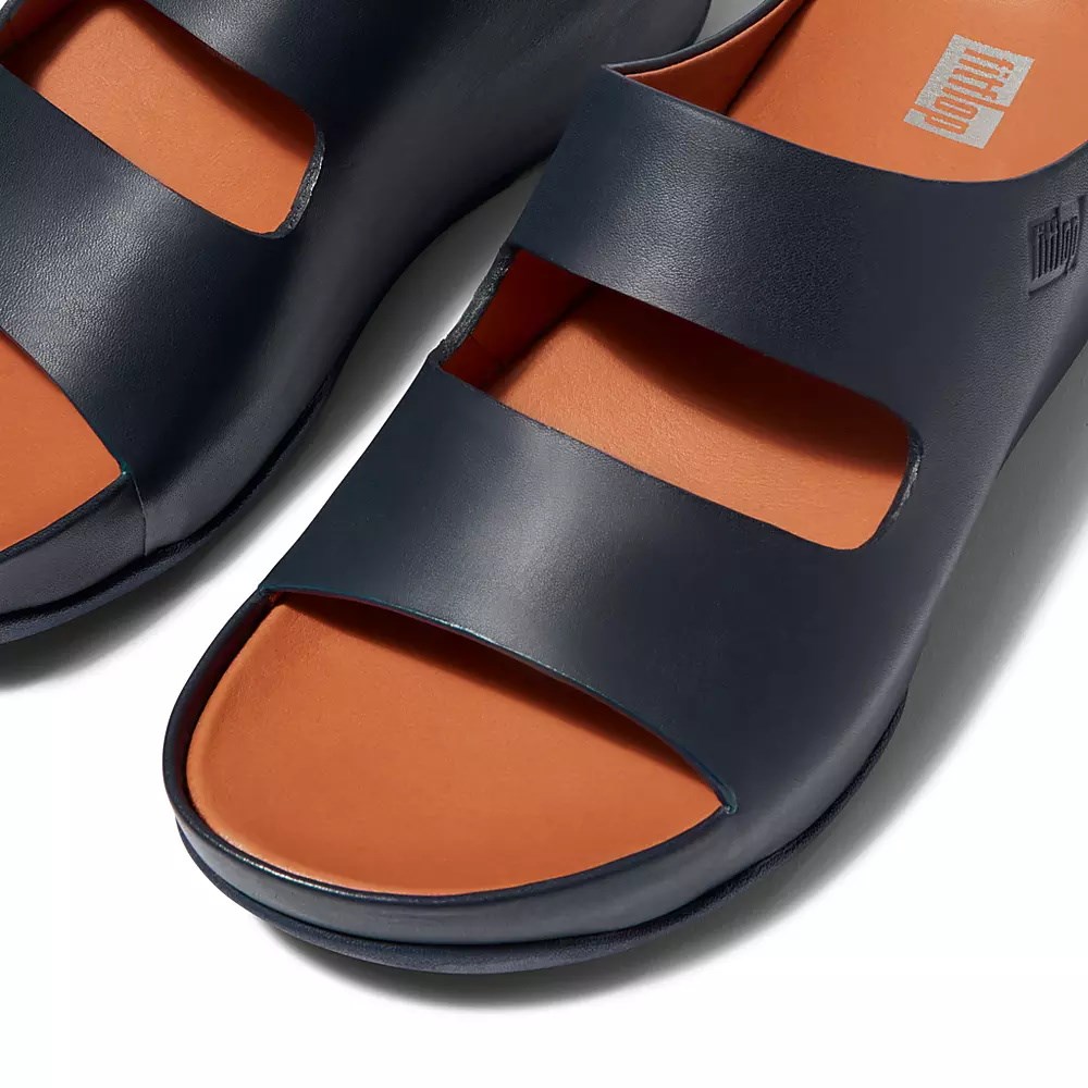 Fitflop SHUV Two-Bar Leather Women's Slides Navy | ZA-G-2174