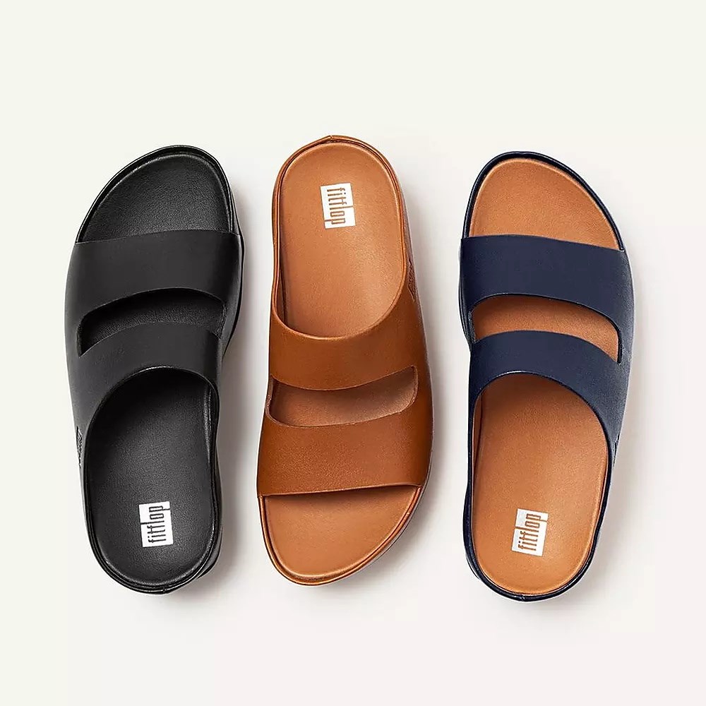 Fitflop SHUV Two-Bar Leather Women's Slides Navy | ZA-G-2174