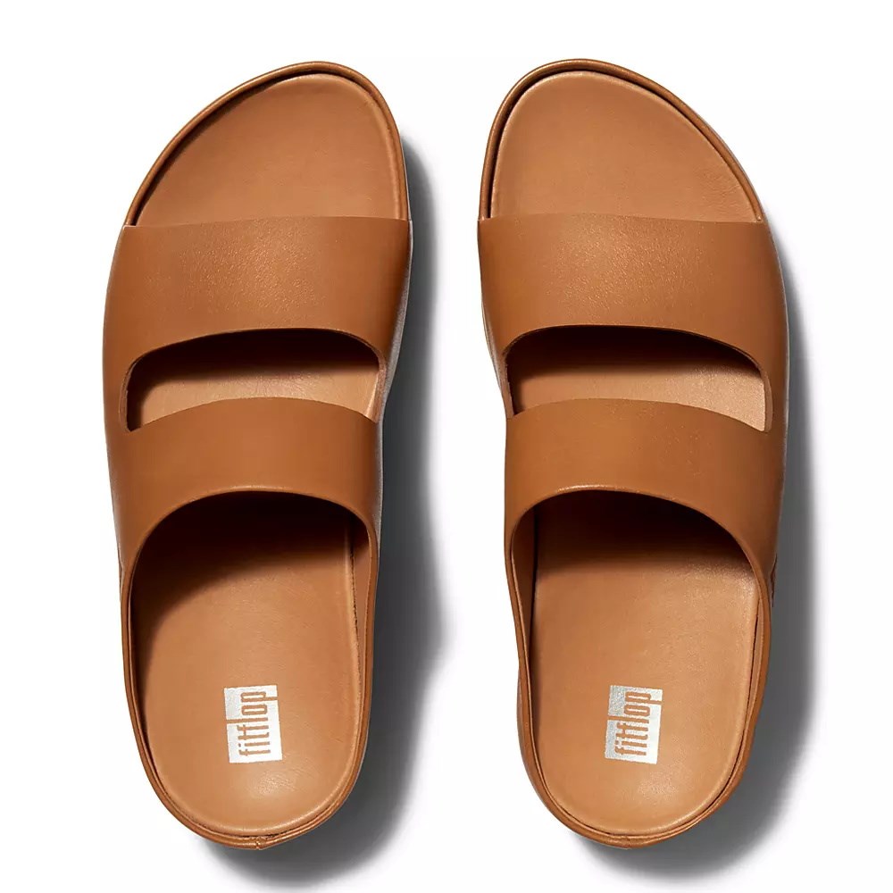 Fitflop SHUV Two-Bar Leather Women's Slides Brown | ZA-I-0493