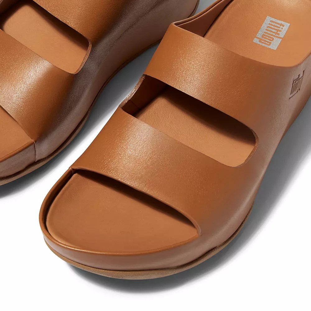 Fitflop SHUV Two-Bar Leather Women's Slides Brown | ZA-I-0493