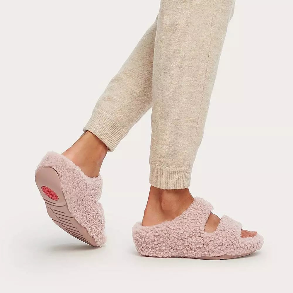 Fitflop SHUV Two-Bar Shearling Women's Slides Pink | ZA-E-0763