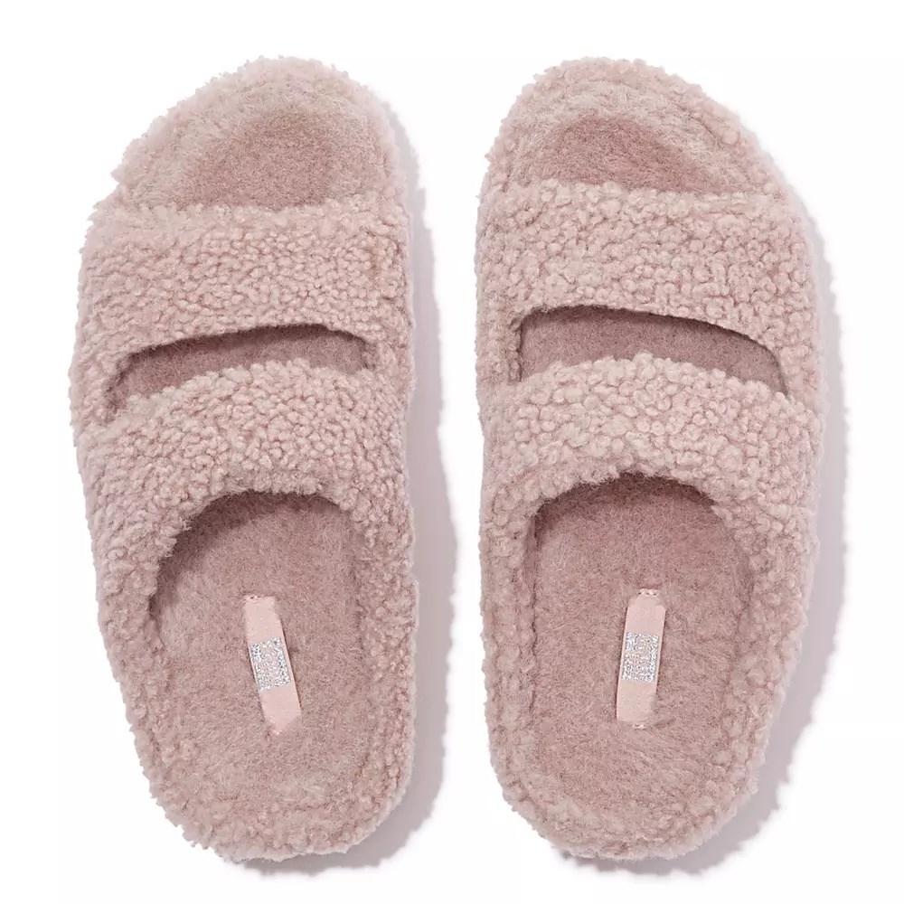 Fitflop SHUV Two-Bar Shearling Women's Slides Pink | ZA-E-0763