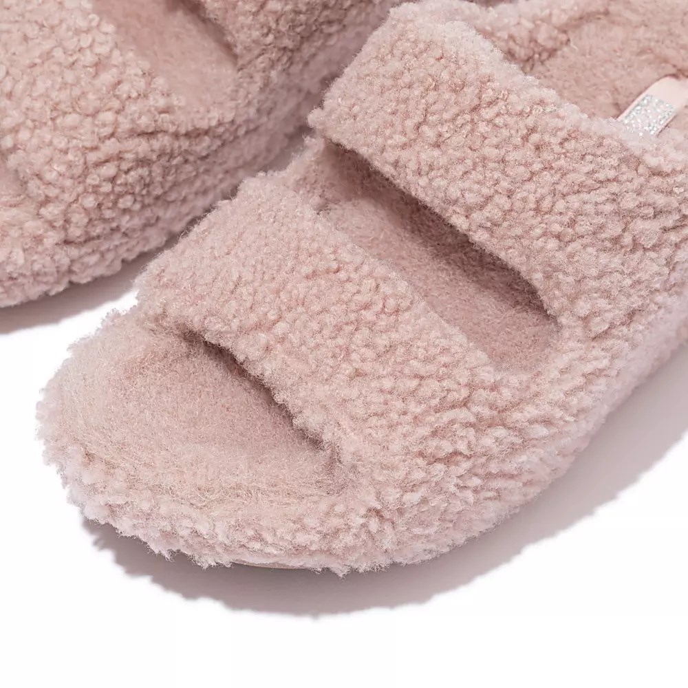 Fitflop SHUV Two-Bar Shearling Women's Slides Pink | ZA-E-0763