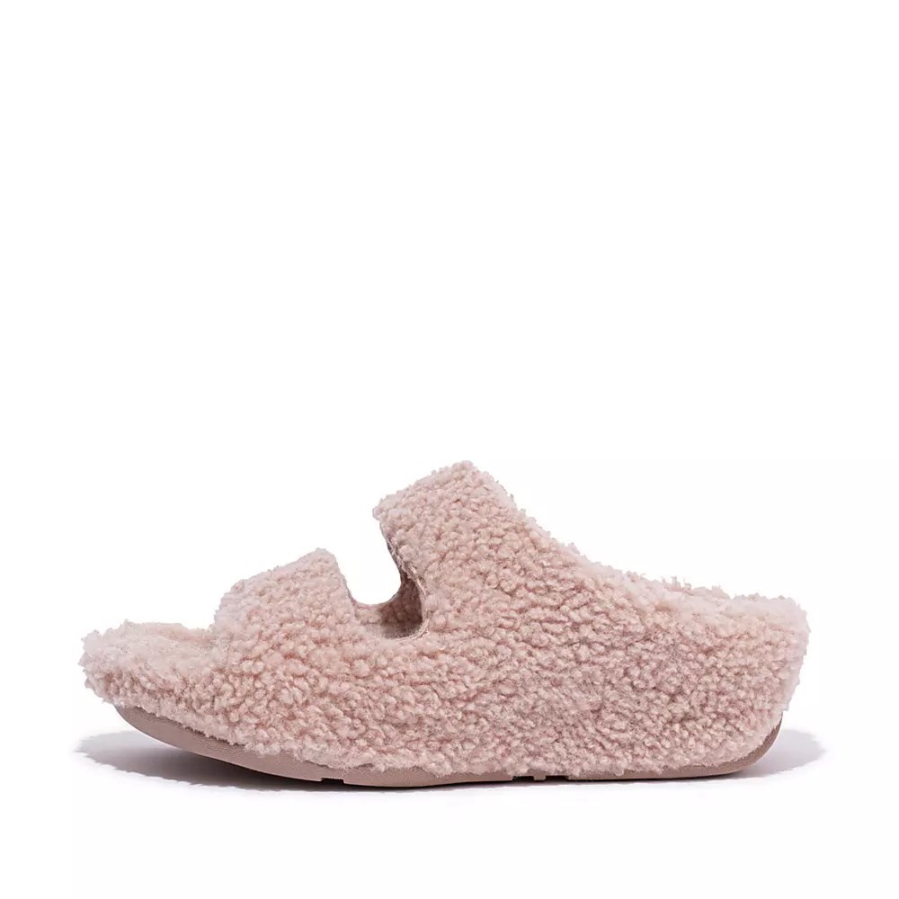 Fitflop SHUV Two-Bar Shearling Women\'s Slides Pink | ZA-E-0763