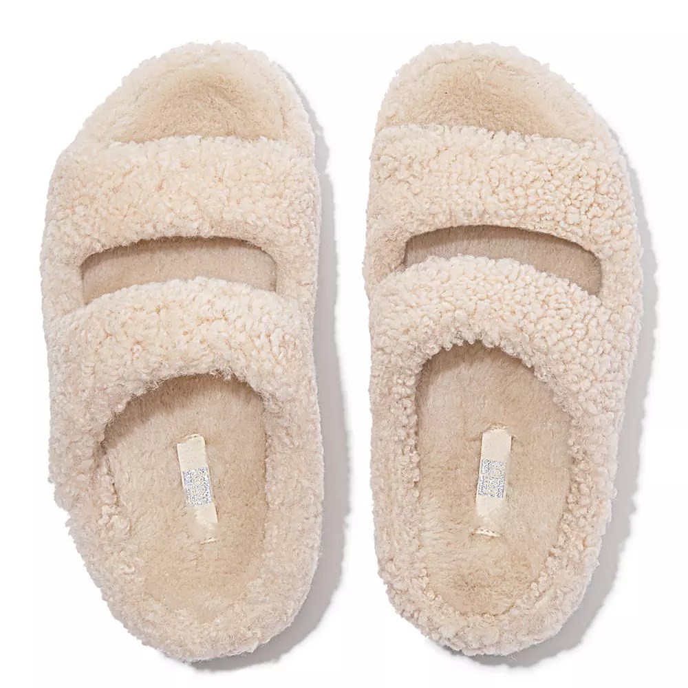 Fitflop SHUV Two-Bar Shearling Women's Slides Cream | ZA-R-6749