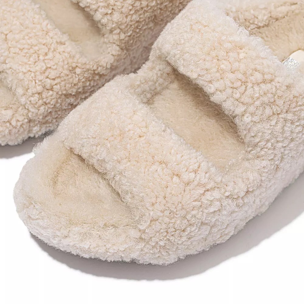 Fitflop SHUV Two-Bar Shearling Women's Slides Cream | ZA-R-6749