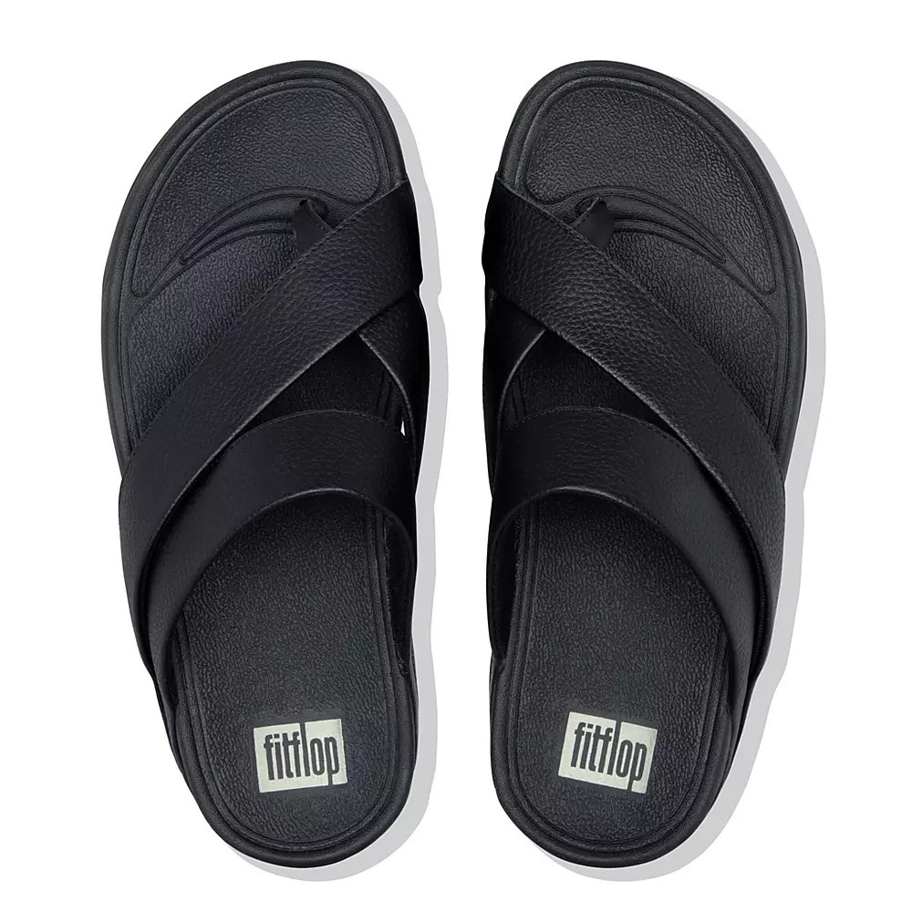 Fitflop SLING Leather Toe-Post Men's Sandals Black | ZA-N-7581