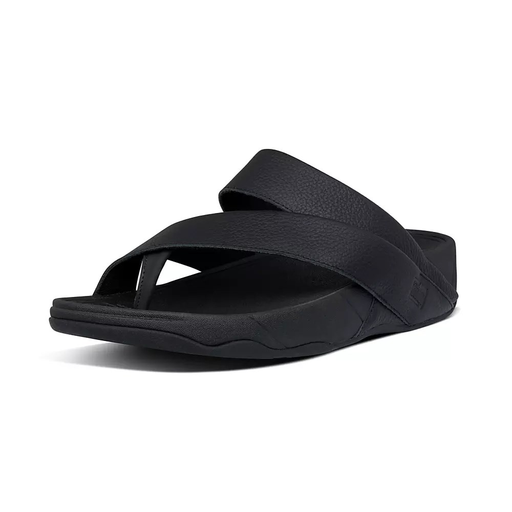 Fitflop SLING Leather Toe-Post Men's Sandals Black | ZA-N-7581