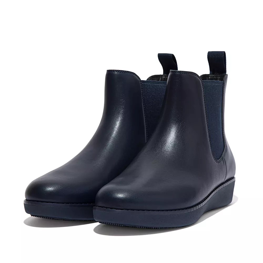 Fitflop SUMI Waterproof Leather Women's Chelsea Boots Navy | ZA-V-2780