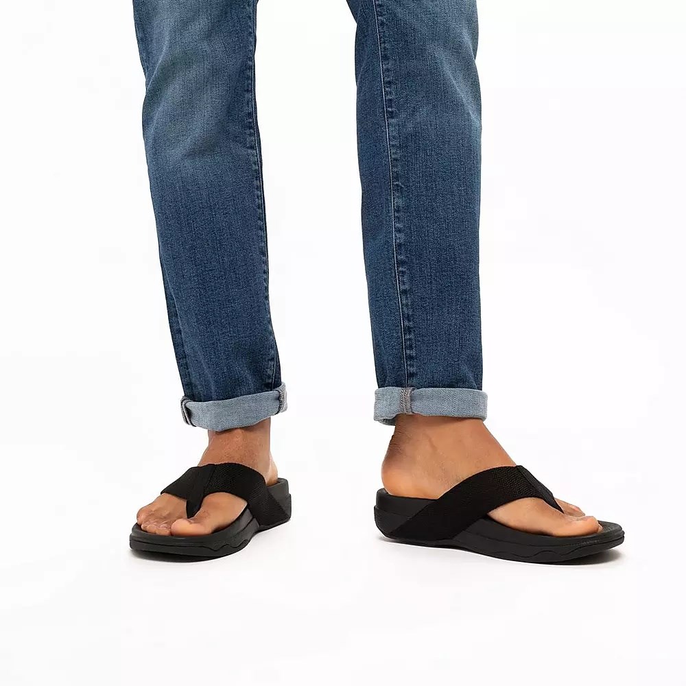 Fitflop SURFER Toe-Post Men's Sandals Black | ZA-A-1482