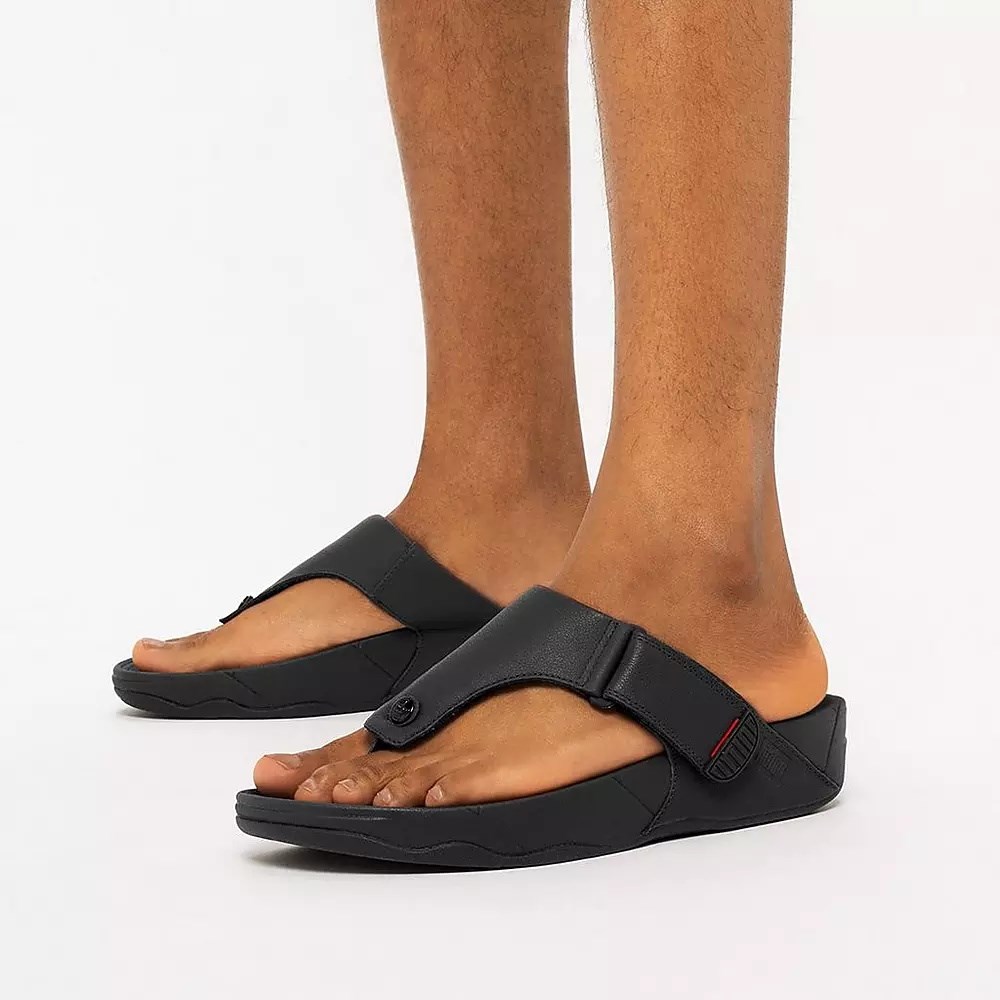 Fitflop TRAKK II Leather Toe-Post Men's Sandals Black | ZA-C-6712