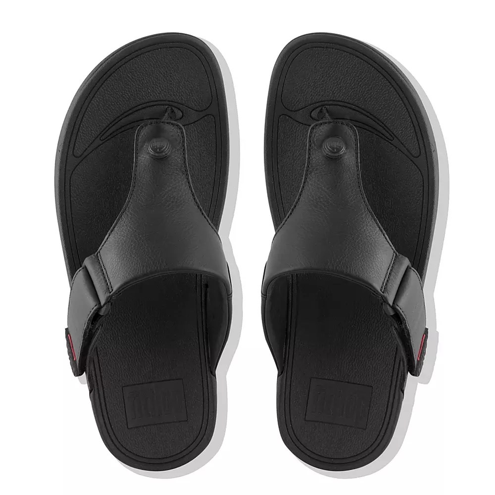 Fitflop TRAKK II Leather Toe-Post Men's Sandals Black | ZA-C-6712