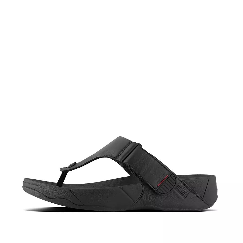 Fitflop TRAKK II Leather Toe-Post Men\'s Sandals Black | ZA-C-6712