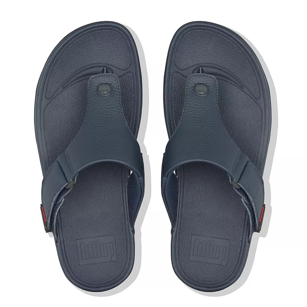 Fitflop TRAKK II Leather Toe-Post Men's Sandals Navy | ZA-H-3254