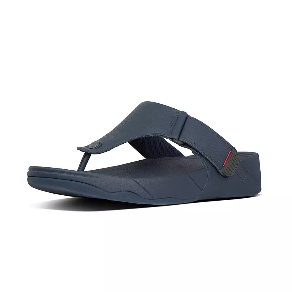 Fitflop TRAKK II Leather Toe-Post Men's Sandals Navy | ZA-H-3254